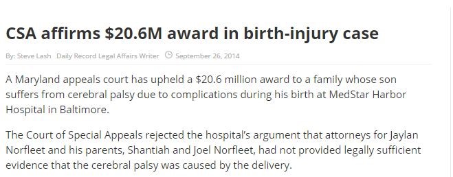 CSA affirms 20.6 million award in birth-injury case