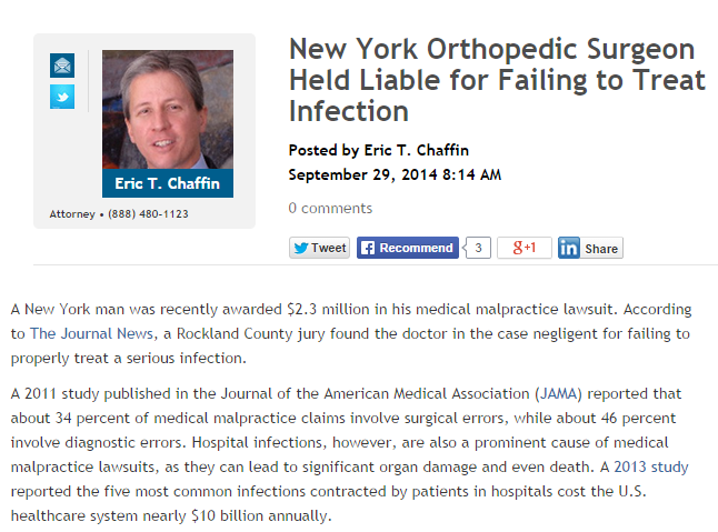 New York orthopedic Surgeon Held Liable for Failing to Treat Infection